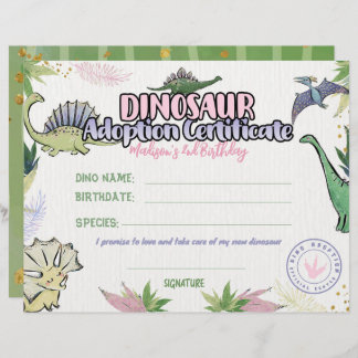 Dinosaur Party Theme, Dino Adoption Certificate