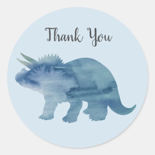Dinosaur Party Triceratops Danke Stickers (Vorderseite)