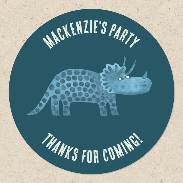 Dinosaur Party Vielen Dank Runder Aufkleber (Triceratops dinosaur party thank you sticker)