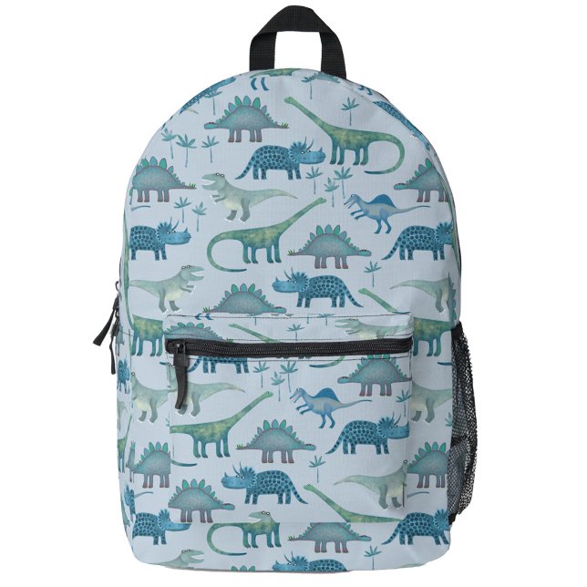 Dinosaur Pattern Blue Bedruckter Rucksack (Dinosaur pattern backpack with Tyrannosaurus Rex, Diplodocus, Stegasaurus, Triceratops and Spinosaur)
