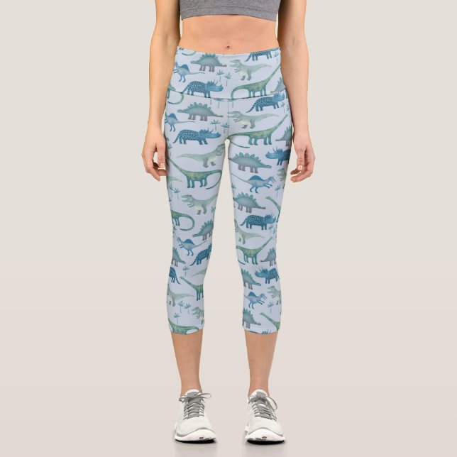 Dinosaur Pattern Blue Capri Leggings (Vorderseite)