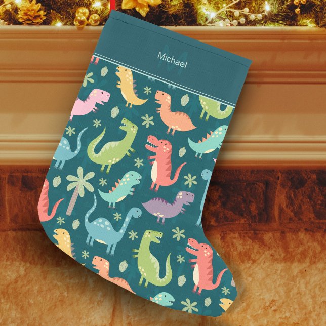Dinosaur Pattern Blue Kid Monogram Boy Kleiner Weihnachtsstrumpf (Von Creator hochgeladen)