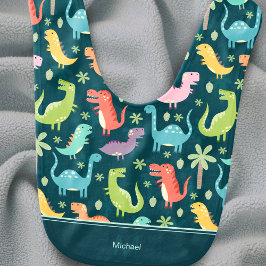 Dinosaur Pattern Blue Mit Monogramm Boy Babylätzchen
