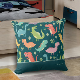 Dinosaur Pattern Blue Mit Monogramm Kid Boy Kissen