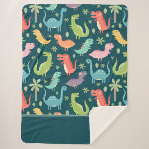 Dinosaur Pattern Blue Mit Monogramm Kid Boy Sherpadecke