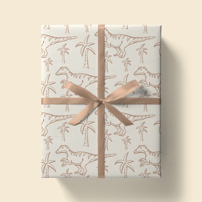 Dinosaur Pattern Modern Boy Dino Jungle Beige Geschenkpapier (Von Creator hochgeladen)