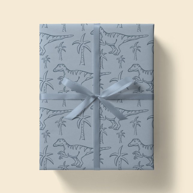 Dinosaur Pattern Modern Boy Dino Jungle Sage Green Geschenkpapier (Von Creator hochgeladen)