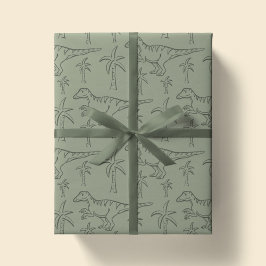 Dinosaur Pattern Modern Boy Dino Jungle Sage Green Geschenkpapier