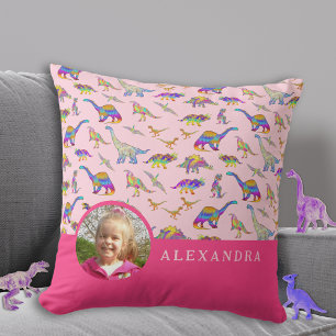 Dinosaur Personalisiertes Foto und Name Rosa Kissen