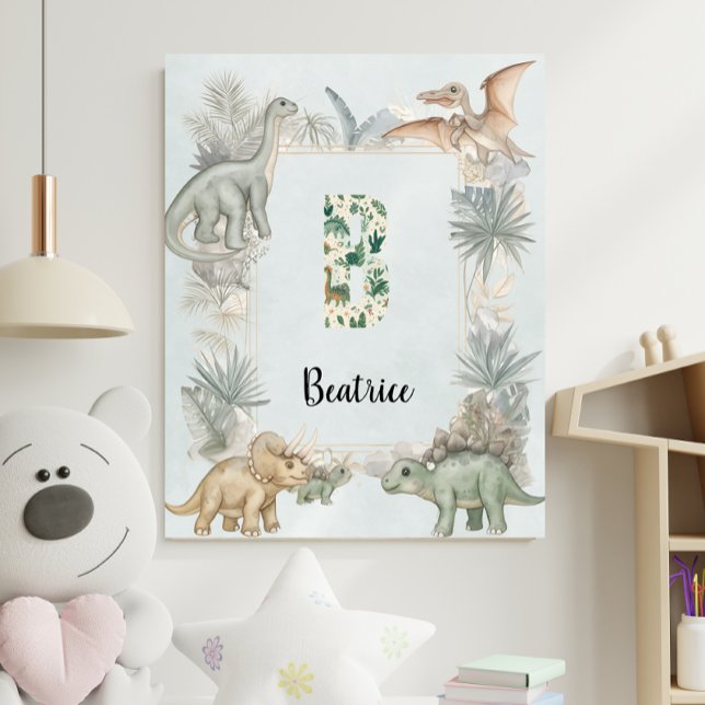 Dinosaur Personalized Name Monogram B Nursery Poster (Von Creator hochgeladen)