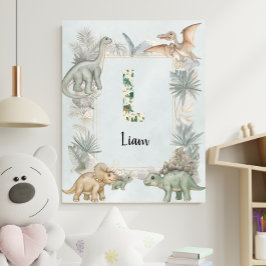 Dinosaur Personalized Name Monogram L Kinderzimmer Poster