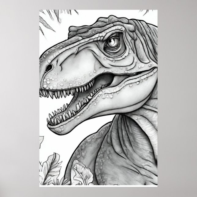 Dinosaur Picture Black + White Wall Poster (Vorne)