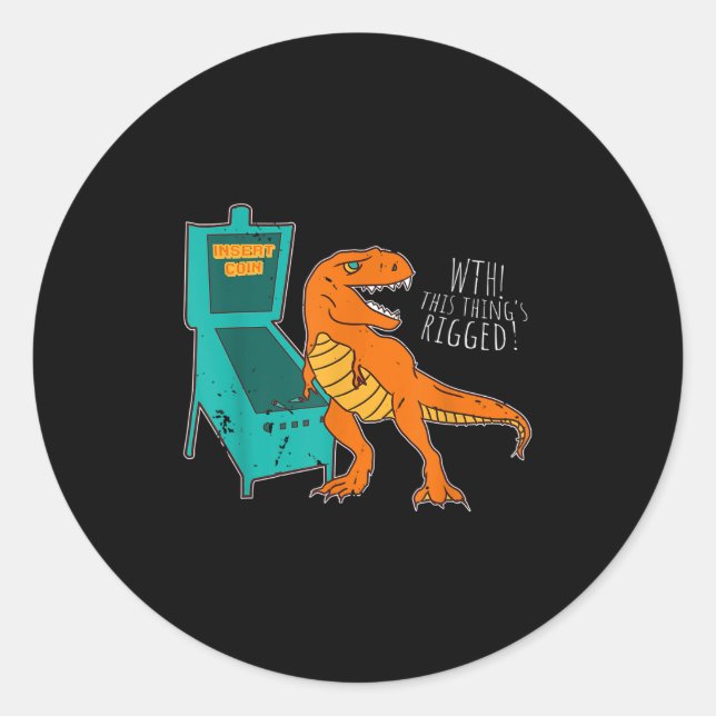 Dinosaur Pinball Wizard Arcade Machine Player Pict Runder Aufkleber (Vorderseite)