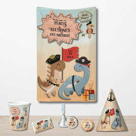 Dinosaur Pirate Twin Boys Geburtstagsparty Custom Banner