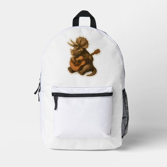 Dinosaur Playing Guitar Bedruckter Rucksack (Vorderseite)