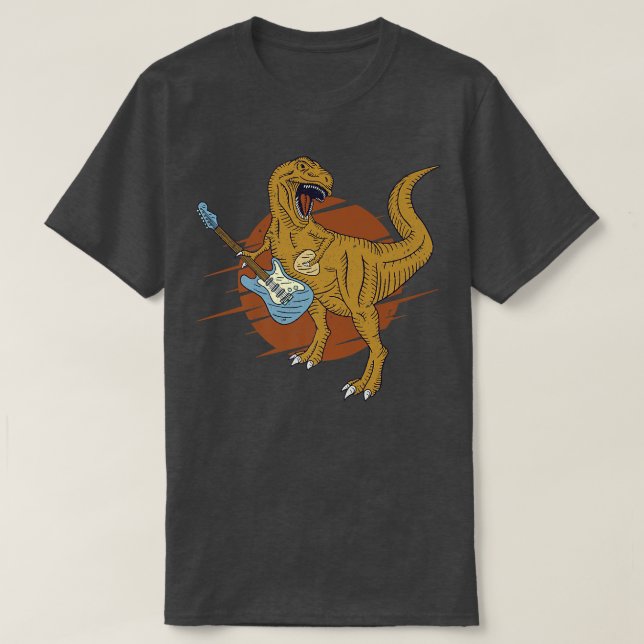 Dinosaur Playing Guitar Funny Guitarist Player Mus T-Shirt (Design vorne)