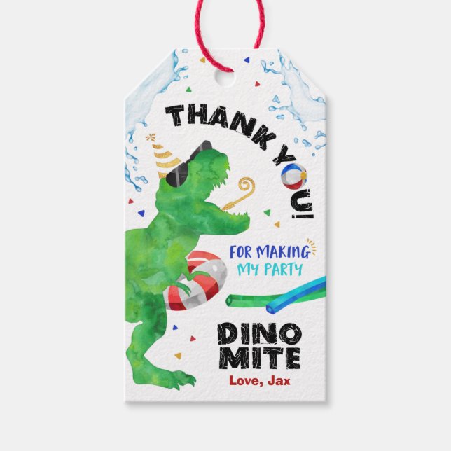 Dinosaur Pool Party Geburtstag Gefälligkeitstags Geschenkanhänger (Vorderseite)