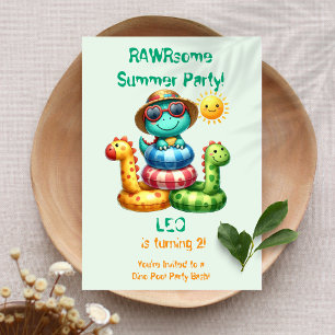 Dinosaur-Poolparty-Geburtstagseinladung RAWRsome Einladung