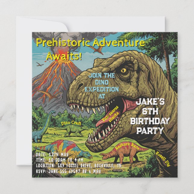 Dinosaur Prähistorisches Party Einladung (Vorderseite)