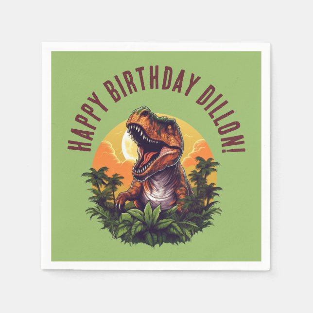 Dinosaur Rawr Birthday Paper Serviette (Vorderseite)