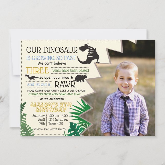 Dinosaur Rawr personalize Image Birthday UAWG Einladung (Vorderseite)