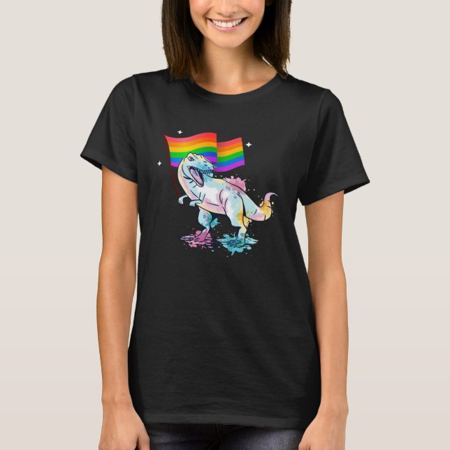 Dinosaur Rawr Pride Parade Gay & Lesbian Rainbow F T-Shirt (Vorderseite)