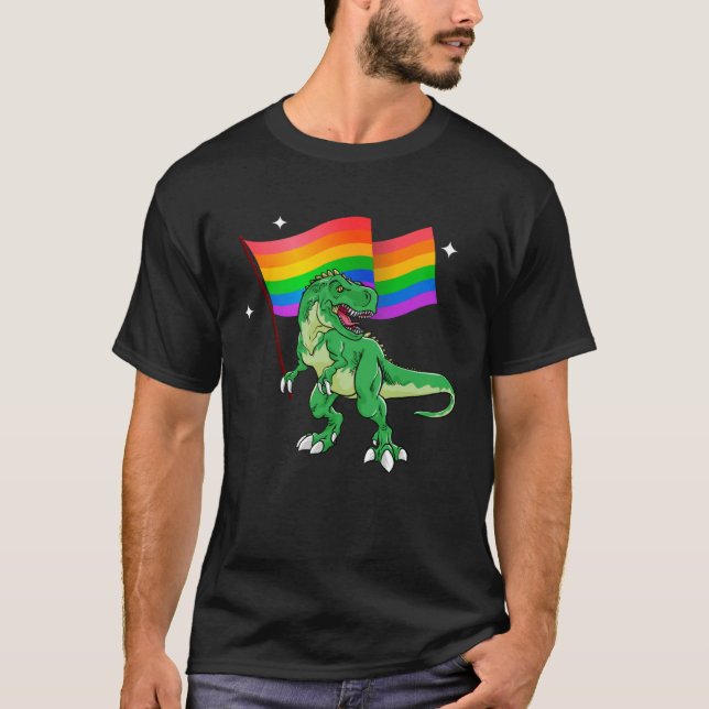 Dinosaur Rawr Pride Parade Gay & Lesbian Rainbow F T-Shirt (Vorderseite)