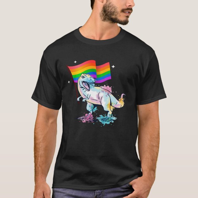 Dinosaur Rawr Pride Parade Gay & Lesbian Rainbow F T-Shirt (Vorderseite)