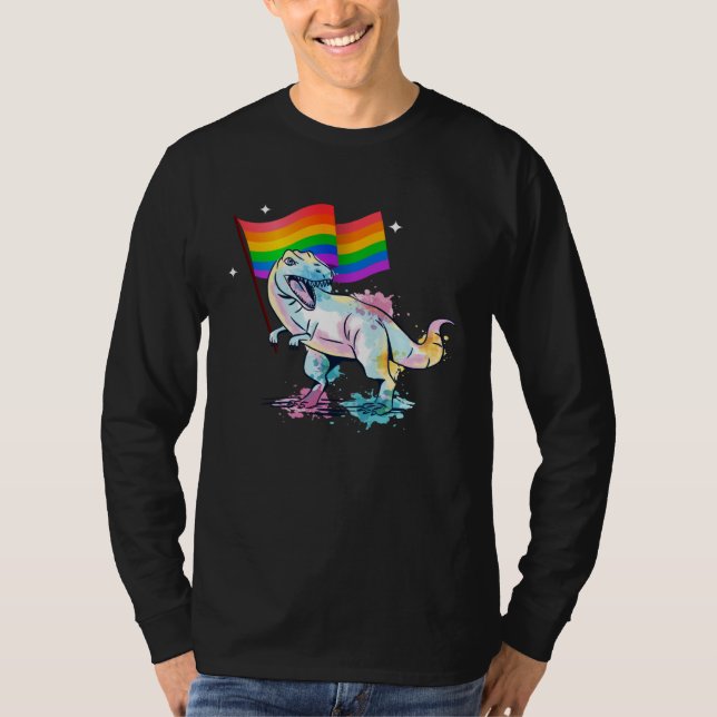 Dinosaur Rawr Pride Parade Gay & Lesbian Rainbow F T-Shirt (Vorderseite)