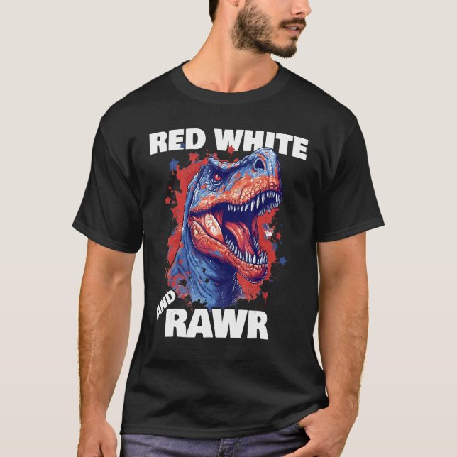 Dinosaur Red White Rawr American Flag 4th of July  T-Shirt (Vorderseite)