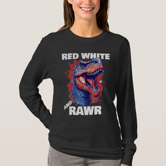 Dinosaur Red White Rawr American Flag 4th of July  T-Shirt (Vorderseite)