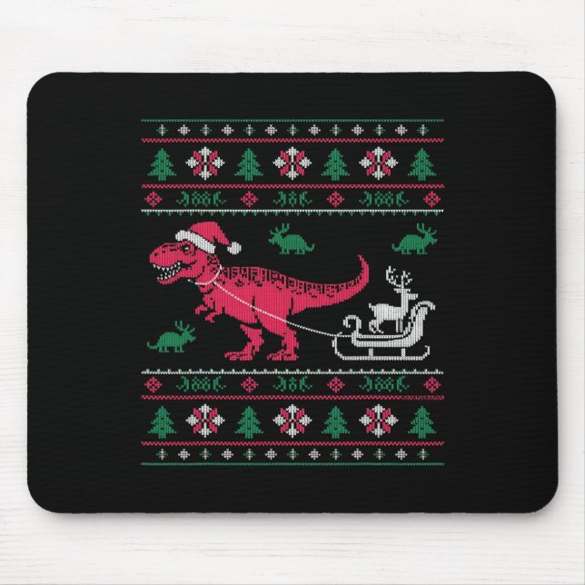 Dinosaur Reindeer Sleigh Ugly Christmas  Mousepad (Vorne)