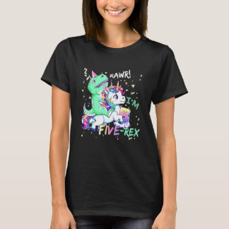 Dinosaur reitendes Einhorn Lustiger T Rex 5 Jahre  T-Shirt