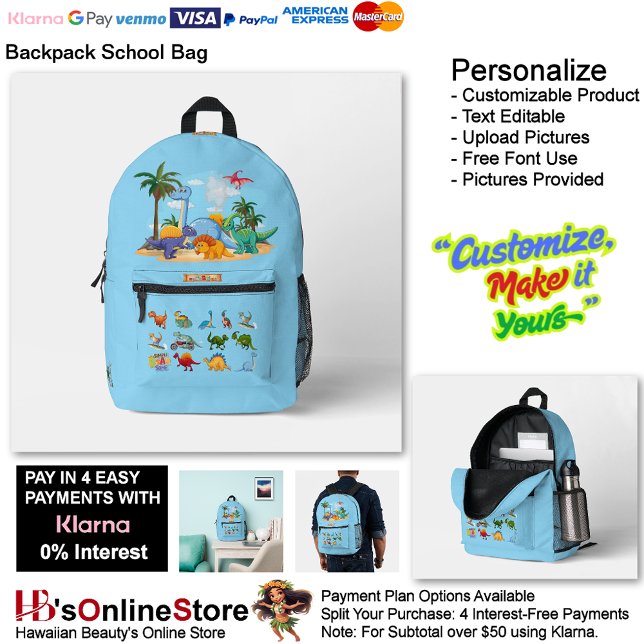 Dinosaur Reptiles Blue School Backpack 33 Bedruckter Rucksack (Dinosaur Reptiles Blue School Backpack 33.)