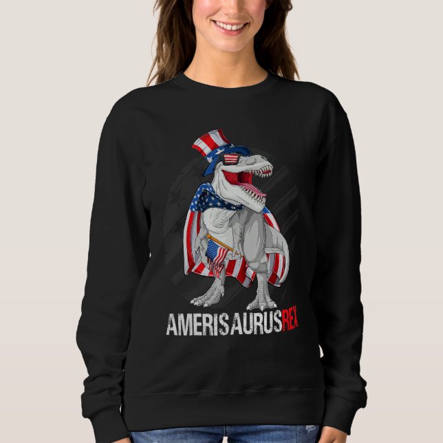 Dinosaur Rex 4th of July Boys Kids American Flag D Sweatshirt (Vorderseite)