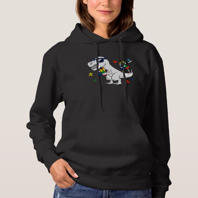 Dinosaur Rex Autism Awareness Month Support Puzzle Hoodie (Vorderseite)