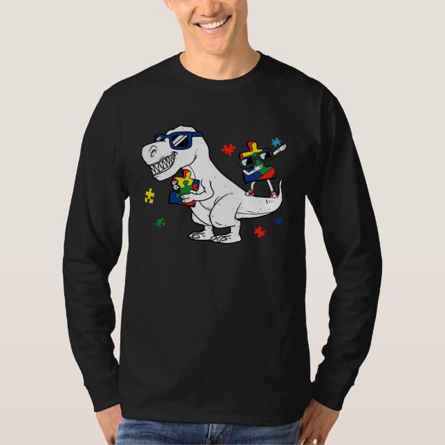 Dinosaur Rex Autism Awareness Month Support Puzzle T-Shirt (Vorderseite)