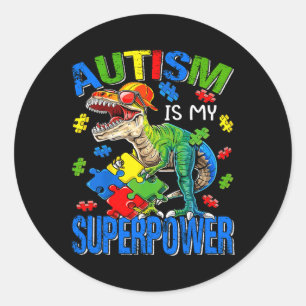 Dinosaur Rex Autismus ist meine Supermacht Autismu Runder Aufkleber