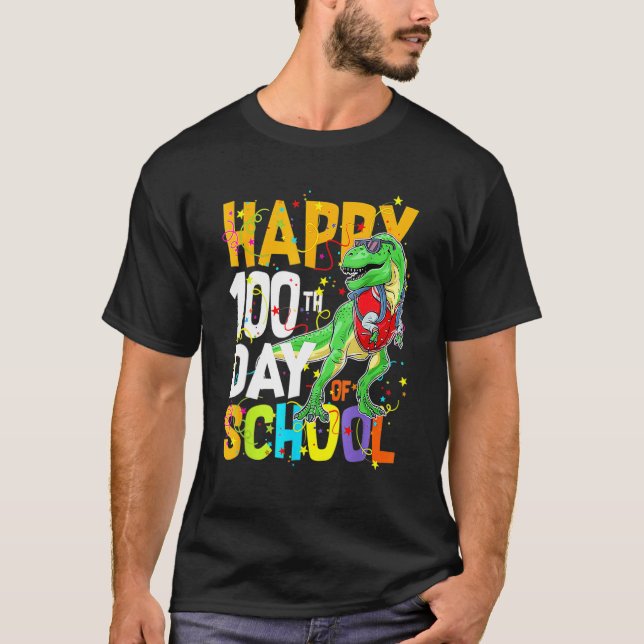 Dinosaur Rex Happy 100th Day Of School Dino Kids 1 T-Shirt (Vorderseite)