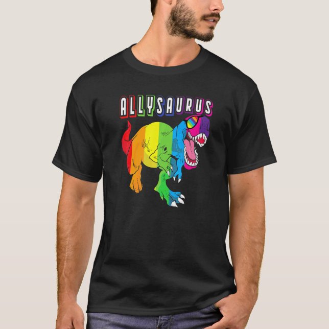 Dinosaur Rex Lgbt Gay Pride Flag Allysaurus Ally m T-Shirt (Vorderseite)
