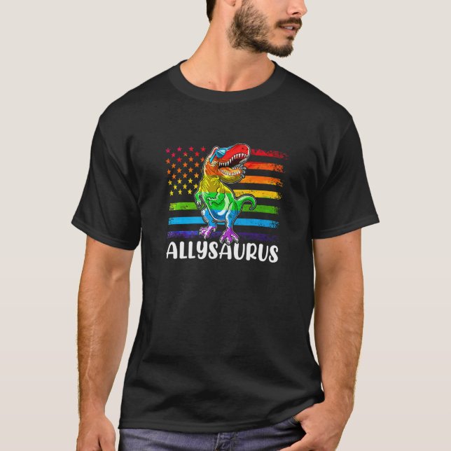 Dinosaur Rex Lgbt Gay Pride Flag Allysaurus Ally m T-Shirt (Vorderseite)