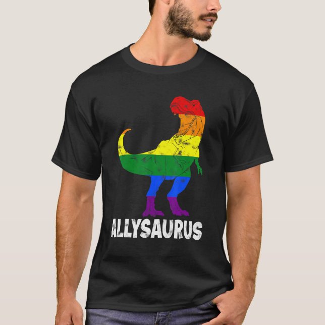 Dinosaur Rex Lgbt Gay Pride Flag Allysaurus Ally m T-Shirt (Vorderseite)