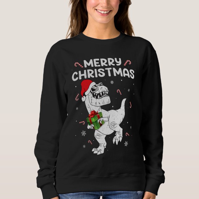 Dinosaur Rex Merry Christmas Lights  Xmas Boys Kid Sweatshirt (Vorderseite)
