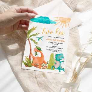 Dinosaur Rex Zwei Geburtstagsparty Einladung