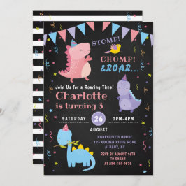 Dinosaur Roar Birthday Chalkboard Girls Dino Party Einladung