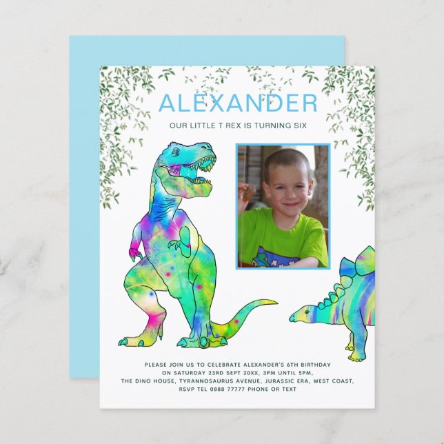 Dinosaur Roar Birthday Party Foto Blue (Vorne/Hinten)