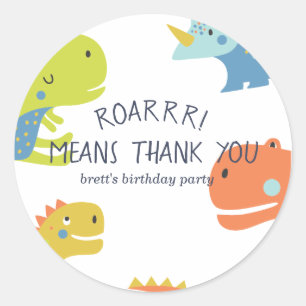 Dinosaur Roar Boys Birthday Blue Runder Aufkleber