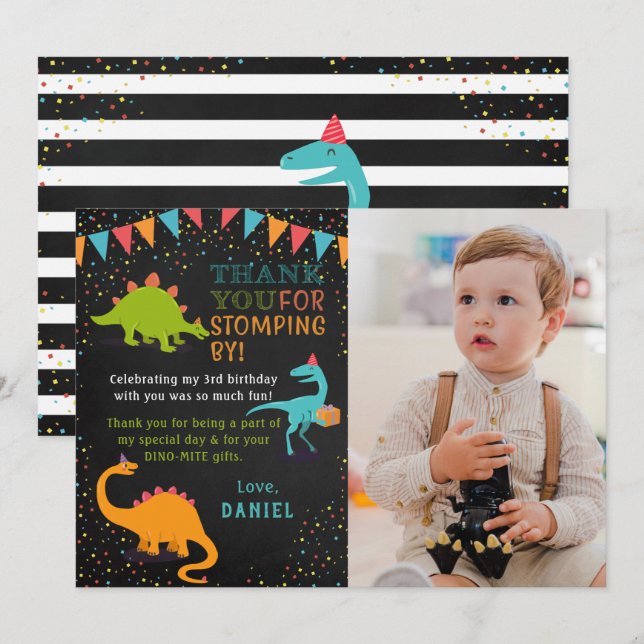 Dinosaur Roar Chalkboard Geburtstag Danke Karte (Vorne/Hinten)