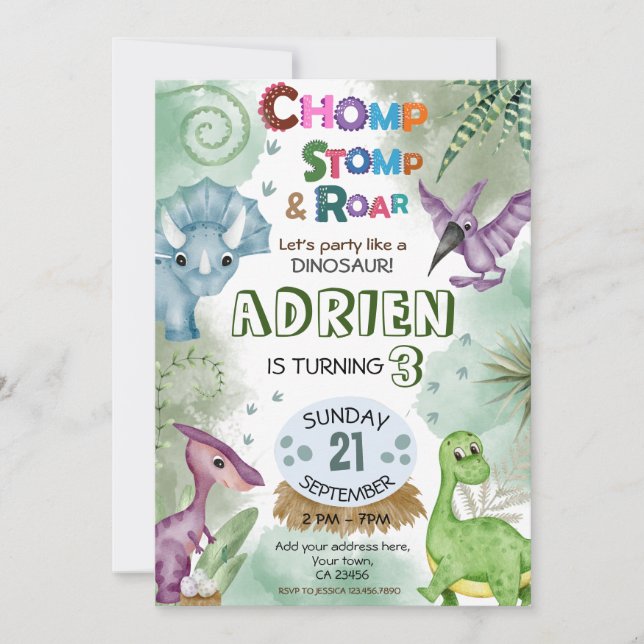 Dinosaur Roar Geburtstagsparty Einladung (Vorderseite)