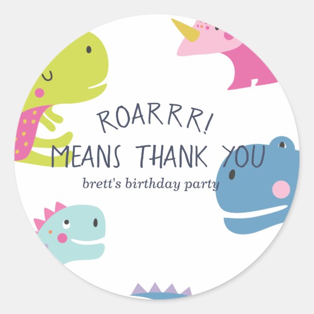 Dinosaur Roar Girls Birthday Pink Runder Aufkleber (Vorderseite)